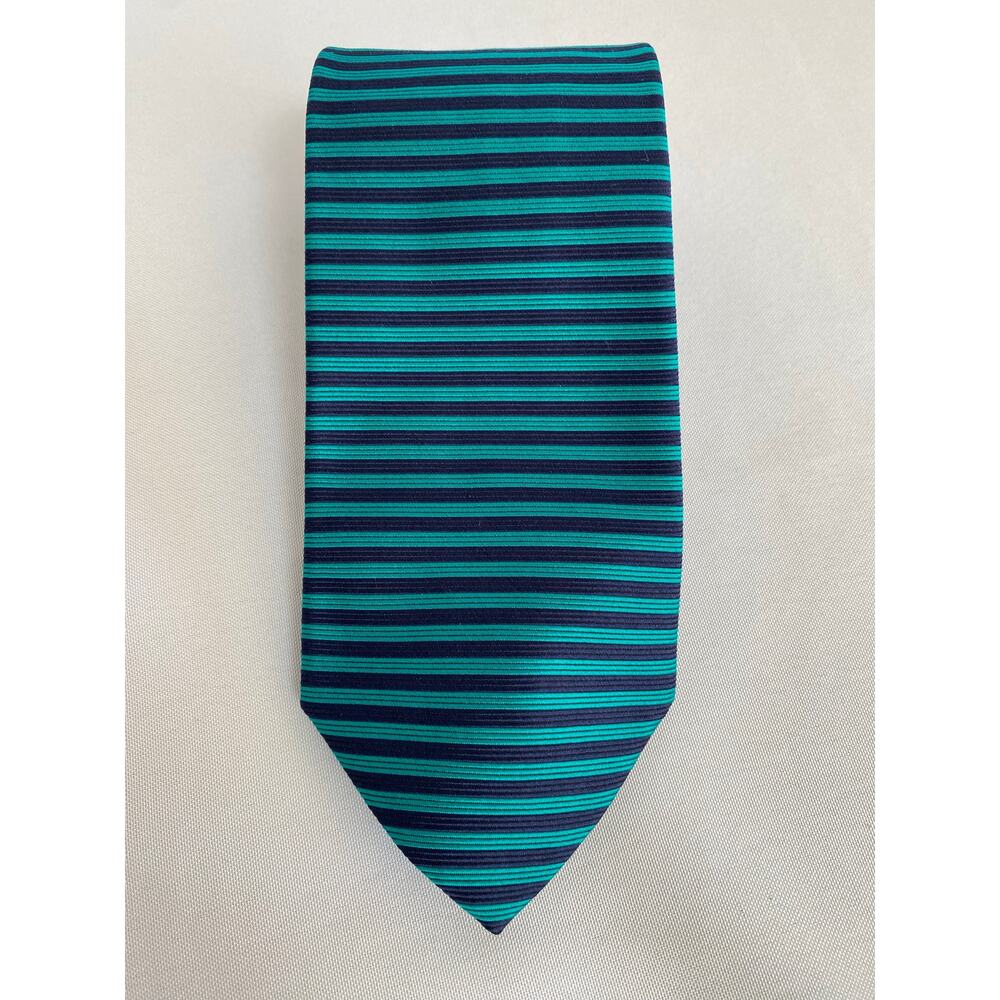 Brooks Brothers Makers Silk Mens Neck Tie Teal‎ Navy Blue Striped